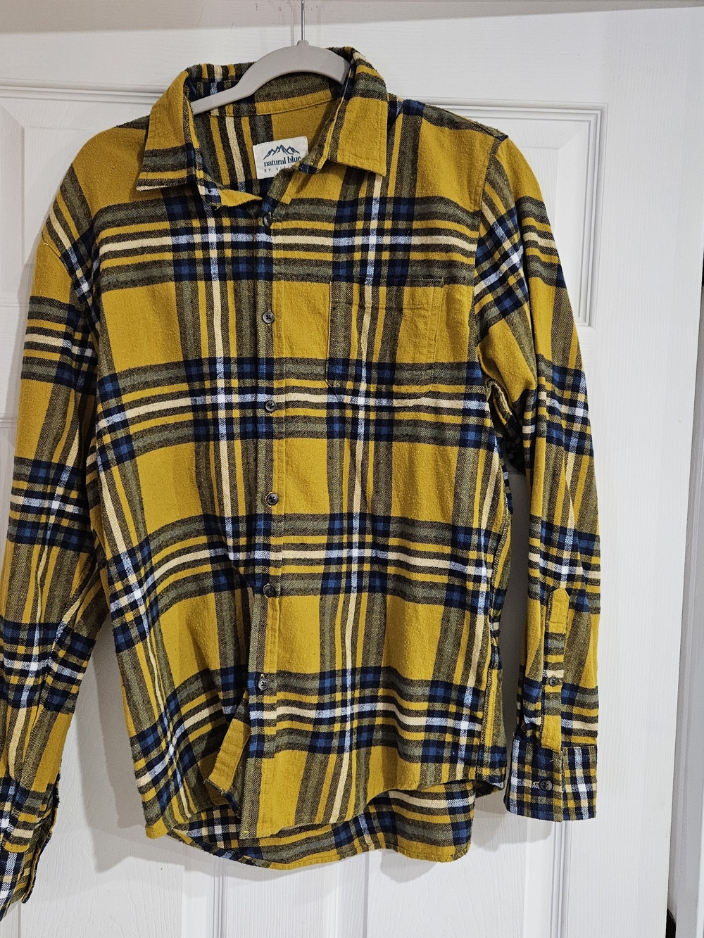 Natural Blue By Visitor Flannel Shirt Men's M Yellow Plaid Multicolor Western